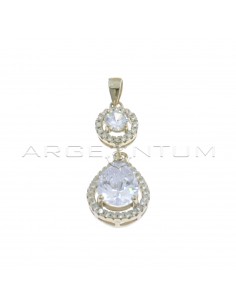 Round white zircon pendant and drop white zircon pendant in white zircon frames white gold plated 925 silver