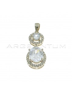 Round white zircon pendant and oval white zircon pendant in white zircon frames white gold plated 925 silver