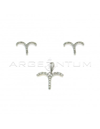 Aries zodiac sign parure white gold-plated lobe earrings and pendant in 925 silver