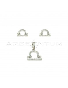 Parure zodiac sign libra earrings and white zircon pendant white gold plated in 925 silver