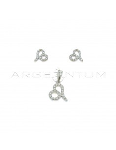 Parure zodiac sign leo earrings with white zircons and pendant white gold plated in 925 silver