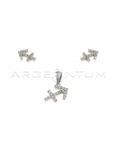 Parure zodiac sign sagittarius lobe earrings and pendant white zirconia white gold plated 925 silver