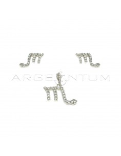 Parure zodiac sign scorpio white gold plated lobe earrings and pendant in 925 silver