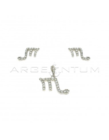 Parure zodiac sign scorpio white gold plated lobe earrings and pendant in 925 silver