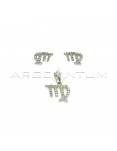 Parure zodiac sign virgo earrings with white zirconia and pendant white gold plated 925 silver