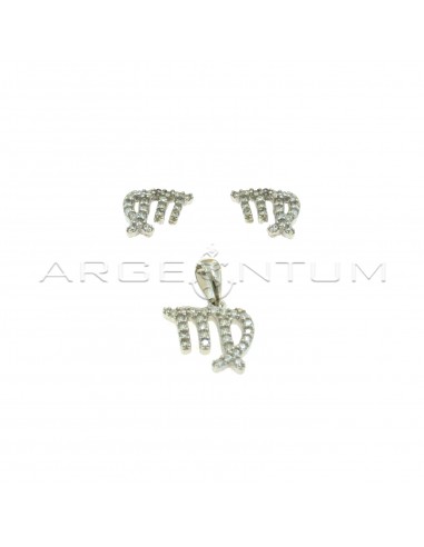 Parure zodiac sign virgo earrings with white zirconia and pendant white gold plated 925 silver
