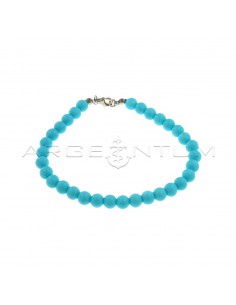 Turquoise paste ball bracelet ø 6 mm with white gold plated terminals and snap hook in 925 silver