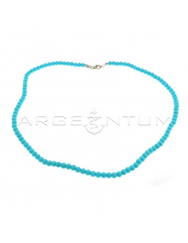 Turquoise paste ball necklace ø 4 mm with white gold plated terminals and snap hook in 925 silver (Length 40 cm)