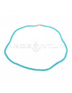 Turquoise paste ball necklace ø 4 mm with white gold plated terminals and snap hook in 925 silver (Length 45 cm)