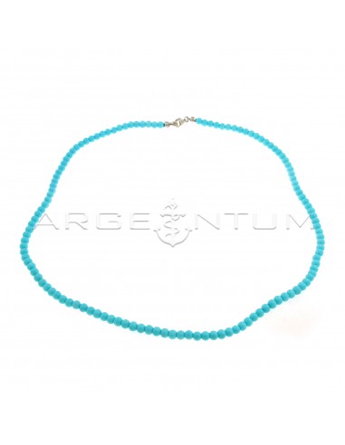 Turquoise paste ball necklace ø 4 mm with white gold plated terminals and snap hook in 925 silver (Length 45 cm)