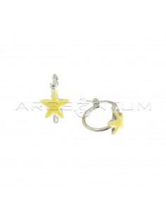 Tubular hoop earrings with bridge closure with yellow enameled star in 925 silver