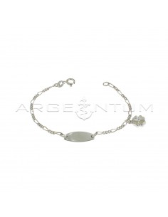 3 + 1 mesh bracelet with central oval plate and four-leaf clover paired pendant in white gold plated 925 silver