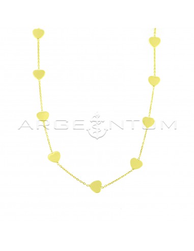 Forced link necklace with yellow gold plated hearts in 925 silver