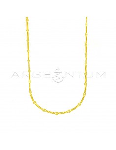 Grumettina mesh necklace with diamond and perforated plate rounds, yellow gold plated in 925 silver