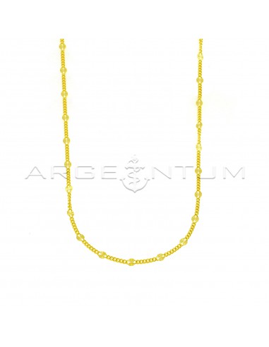 Collana maglia grumettina con tondi a lastra diamantati e traforati placcata oro giallo in argento 925