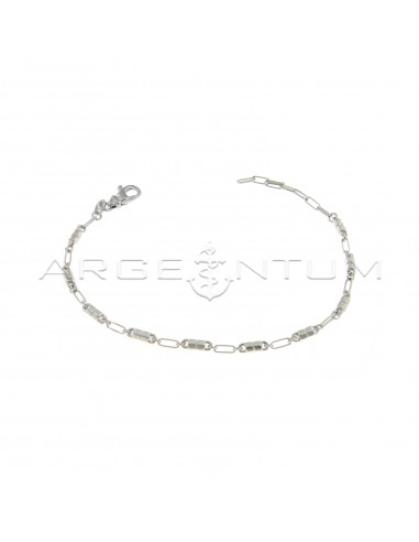 Hooked oval wire mesh bracelet and double nut plated in white gold 925 silver