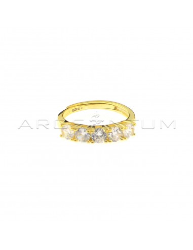 Adjustable ring with 5 white zircons of 4 mm yellow gold plated in 925 silver