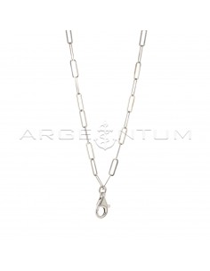 Biscuit link necklace with central white gold plated hook in 925 silver