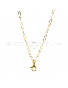 Biscuit link necklace with central yellow gold plated carabiner in 925 silver