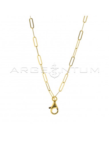 Biscuit link necklace with central yellow gold plated carabiner in 925 silver