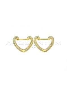 White zircon heart shaped hoop earrings with yellow gold plated snap closure in 925 silver