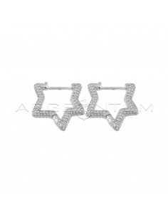 Star-shaped hoop earrings white zircon on the front with white gold plated snap closure in 925 silver