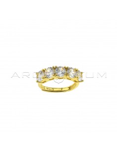 Adjustable ring with 5 white zircons of 5 mm yellow gold plated in 925 silver