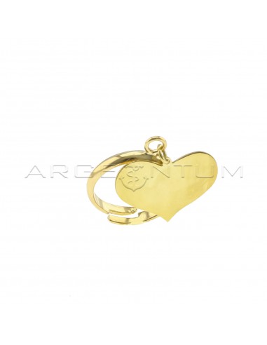 Anello regolabile con cuore a lastra pendente placcato oro giallo in argento 925