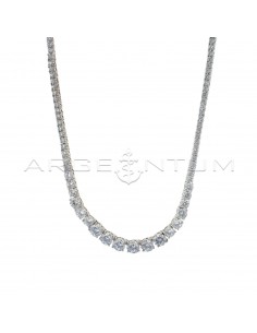 Tennis necklace of white degradé zircons, white gold plated in 925 silver