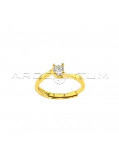 Adjustable solitaire ring with 4 mm white central zircon yellow gold plated in 925 silver