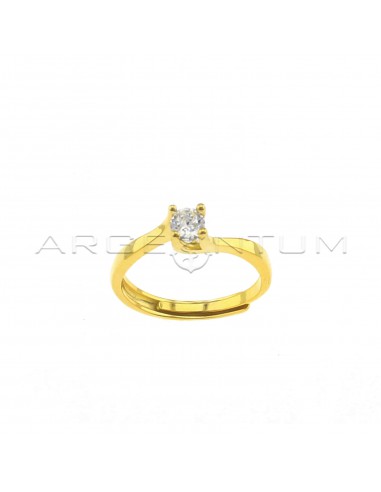Adjustable solitaire ring with 4 mm white central zircon yellow gold plated in 925 silver