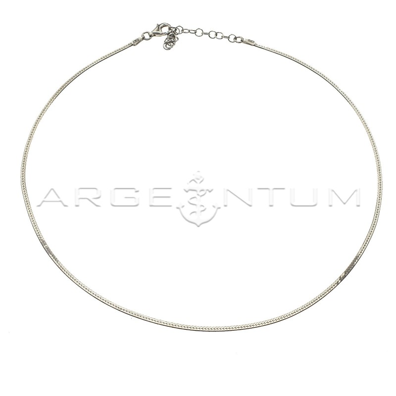 White gold plated flat ear mesh necklace in 925 silver