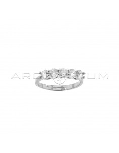 Adjustable ring with 5 3 mm white zircons plated white gold in 925 silver
