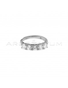 Adjustable ring with 5 white zircons of 4 mm white gold plated in 925 silver