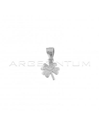 Plate four-leaf clover pendant with white light point, white gold plated in 925 silver