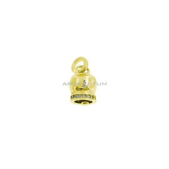 Yellow gold plated campanella charm with white zircon edge in 925 silver