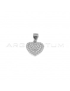 White gold plated white zircon pave heart pendant in 925 silver