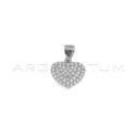 White gold plated white zircon pave heart pendant in 925 silver