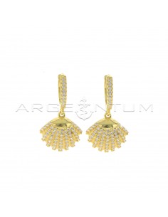 White semi-zircon hoop earrings with square section with white zirconia pendant shell pendant yellow gold plated 925 silver