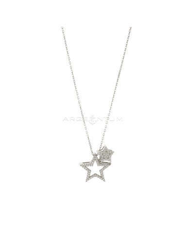 Forced link necklace with white zircon pave star loops pendants and white zircon star shape white gold plated 925 silver