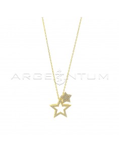Forced link necklace with white zircon pave star pass-through pendants and white zircon star shape yellow gold plated 925 silver