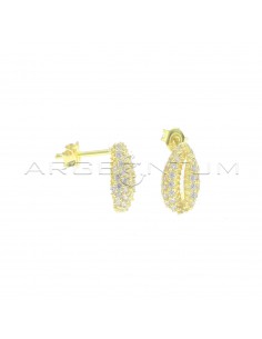 Yellow gold plated earrings with openwork shell and white zircon in 925 silver
