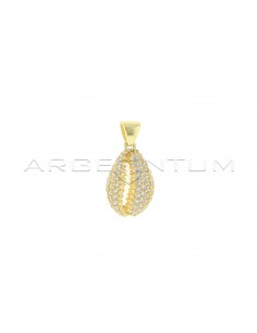 Convex shell pendant with openwork and white zircon, yellow gold plated in 925 silver