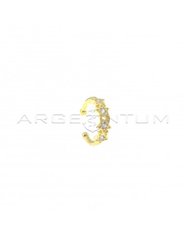 Circle ear cuff with stars with white zircons yellow gold plated in 925 silver