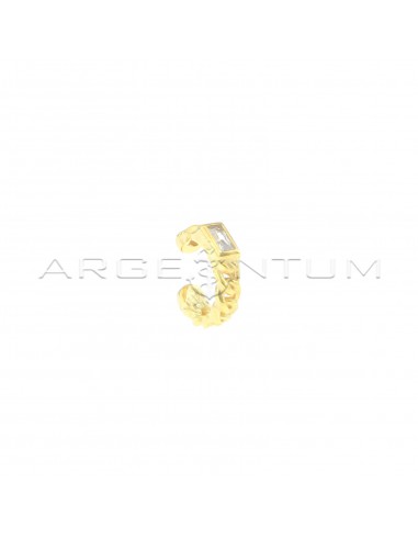 Circle ear cuff with chain motif with white zircon in yellow gold plated 925 silver baguette