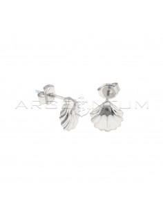 White gold plated engraved shell lobe earrings in 925 silver