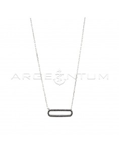 Forced link necklace with central oval shape black zircon plated white gold in 925 silver