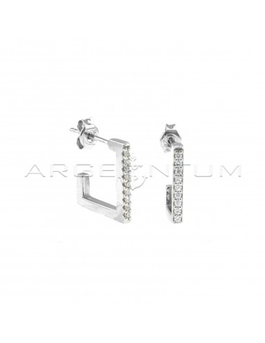 White semi-zircon square lobe earrings with white gold plated snap attachment in 925 silver