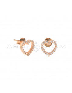 Rose gold plated white zircon heart shape lobe earrings in 925 silver