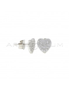 Heart lobe earrings in white gold plated white zircon pave in 925 silver